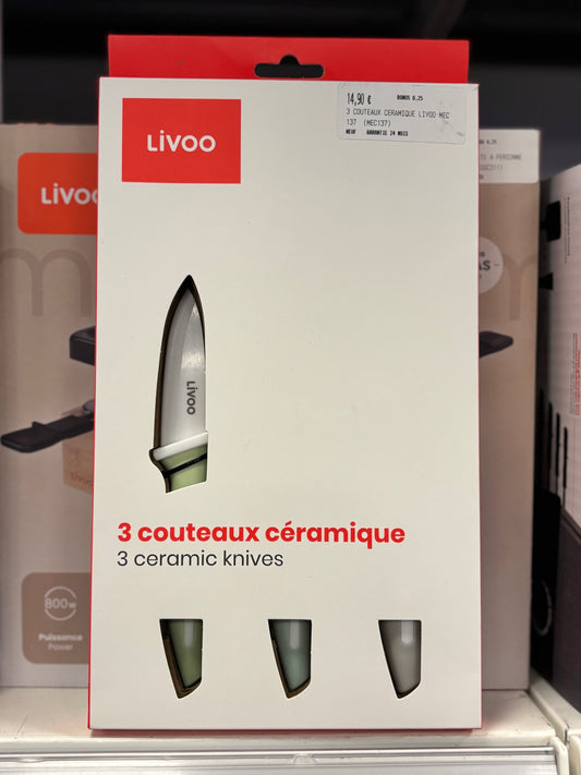 3 COUTEAUX CÉRAMIQUE LIVOO MEC